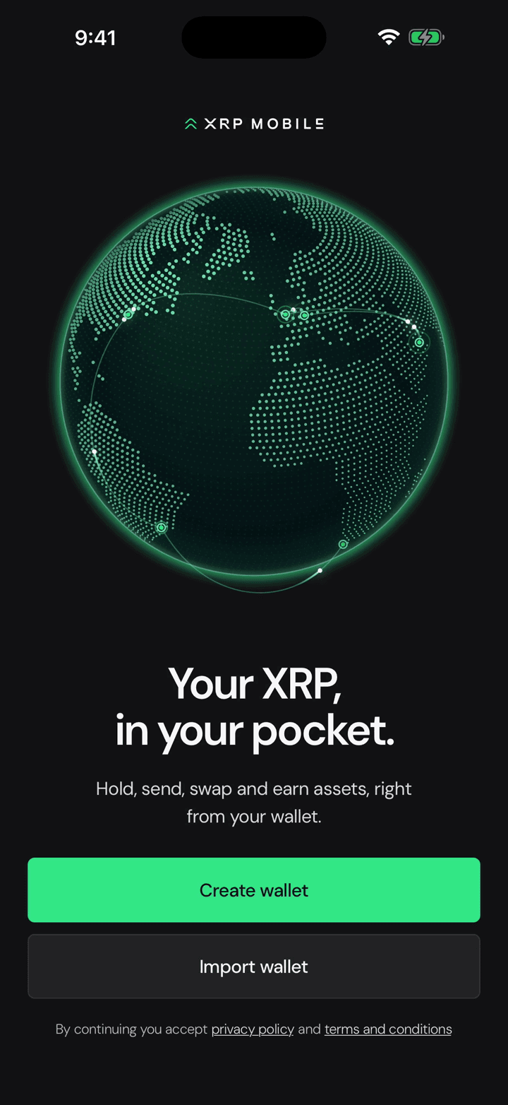 Open XRP Mobile, tap Import wallet