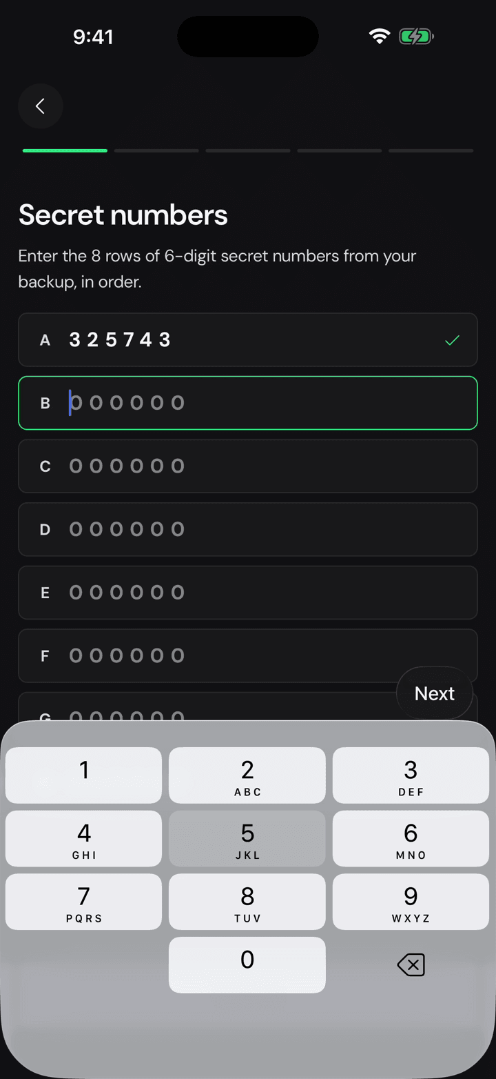Eight rows of six digits